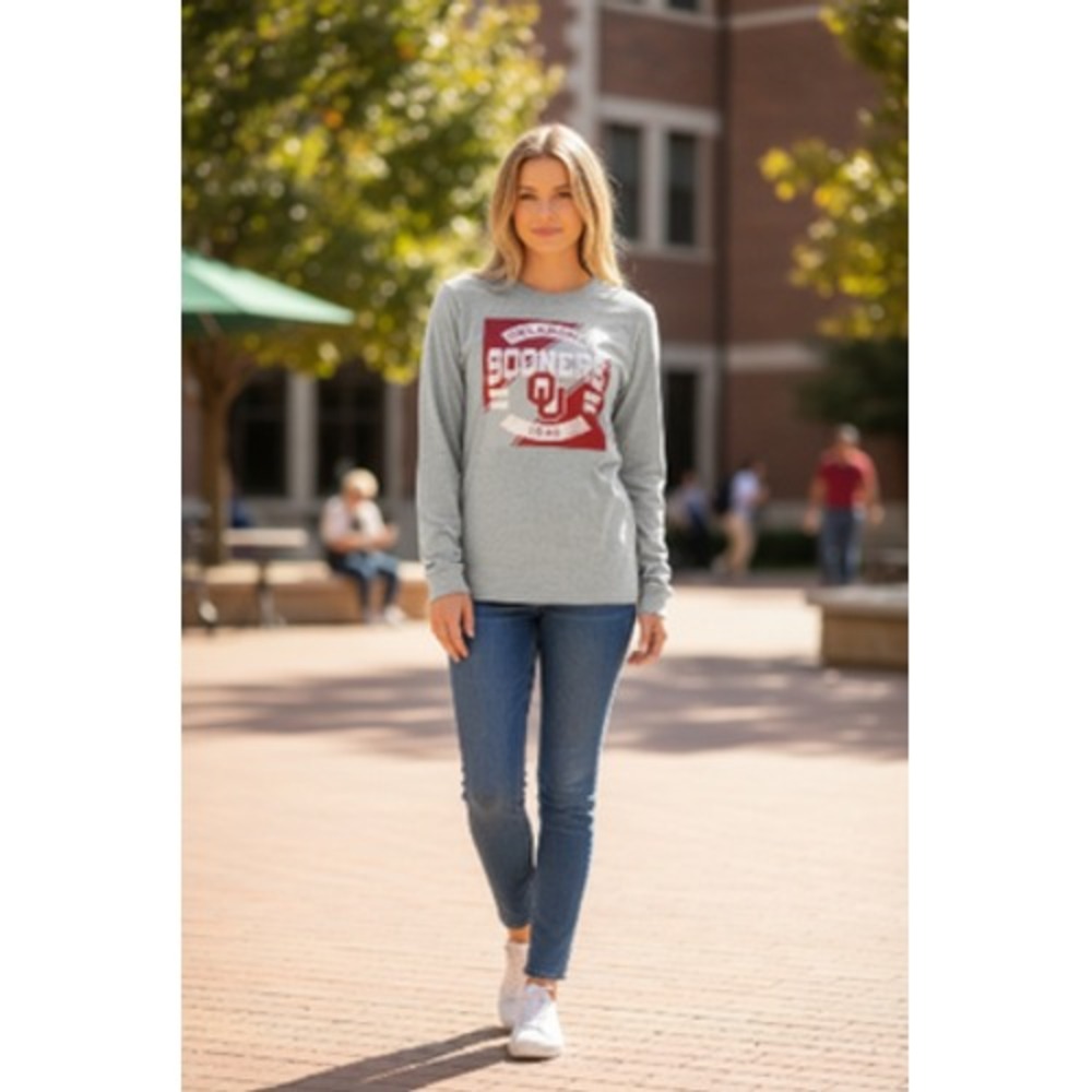 Oklahoma Sooners Shirt Womens XL Gray NCAA‎ Football Long Sleeve Graphic Tee